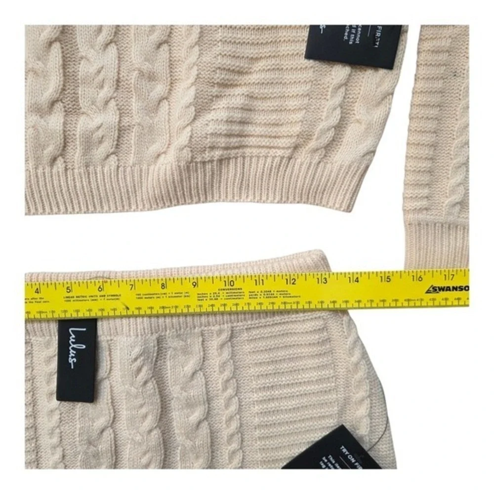 Lulus Cable Knit Sweater Mini Skirt Set Medium M Stretchy Elastic Waist Cream